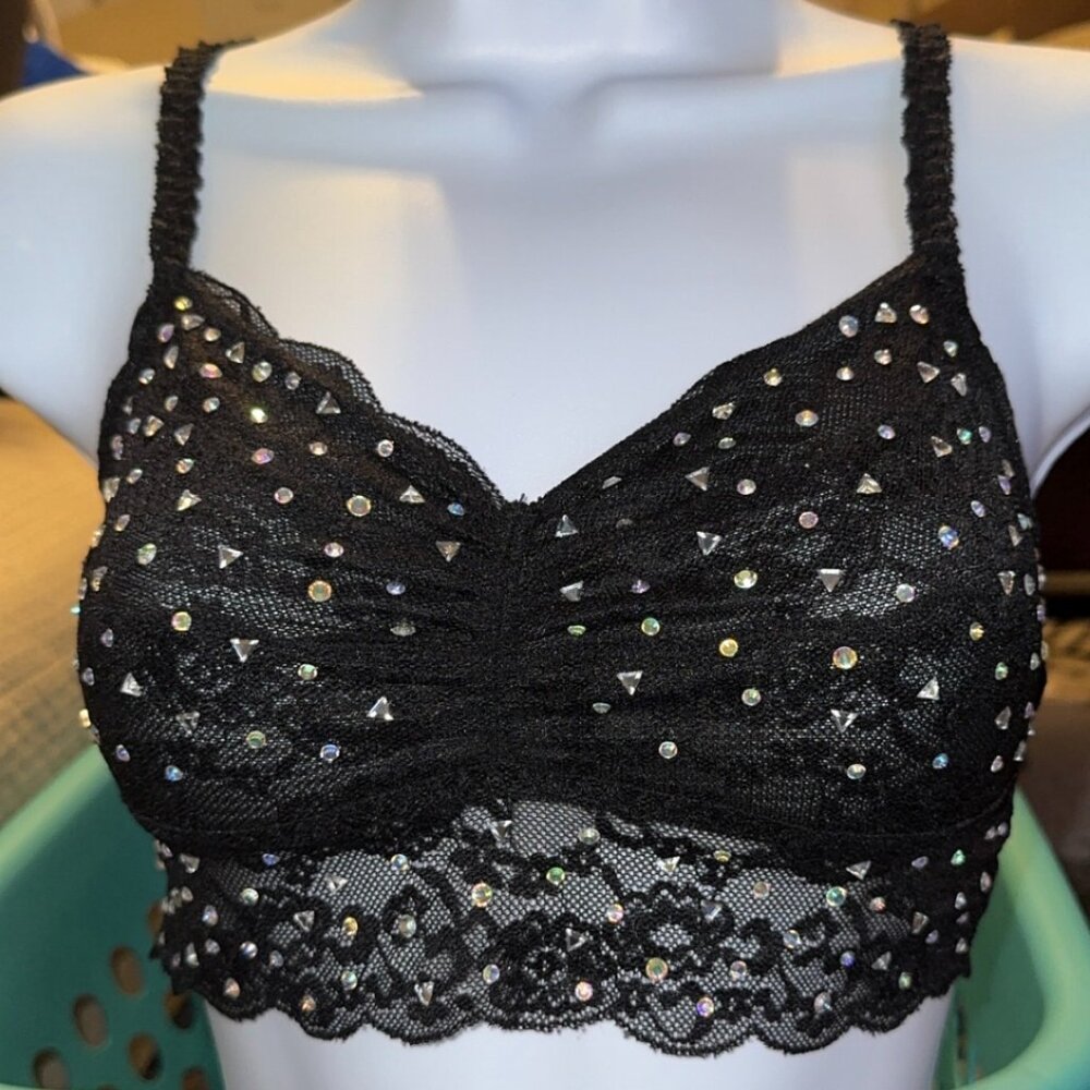 Pink by Victoria's Secret Black with Silver Rhinestones Sexy Lace Bralette